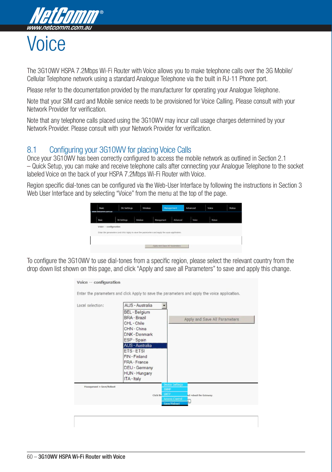 NordicTrack manual Configuring your 3G10WV for placing Voice Calls 