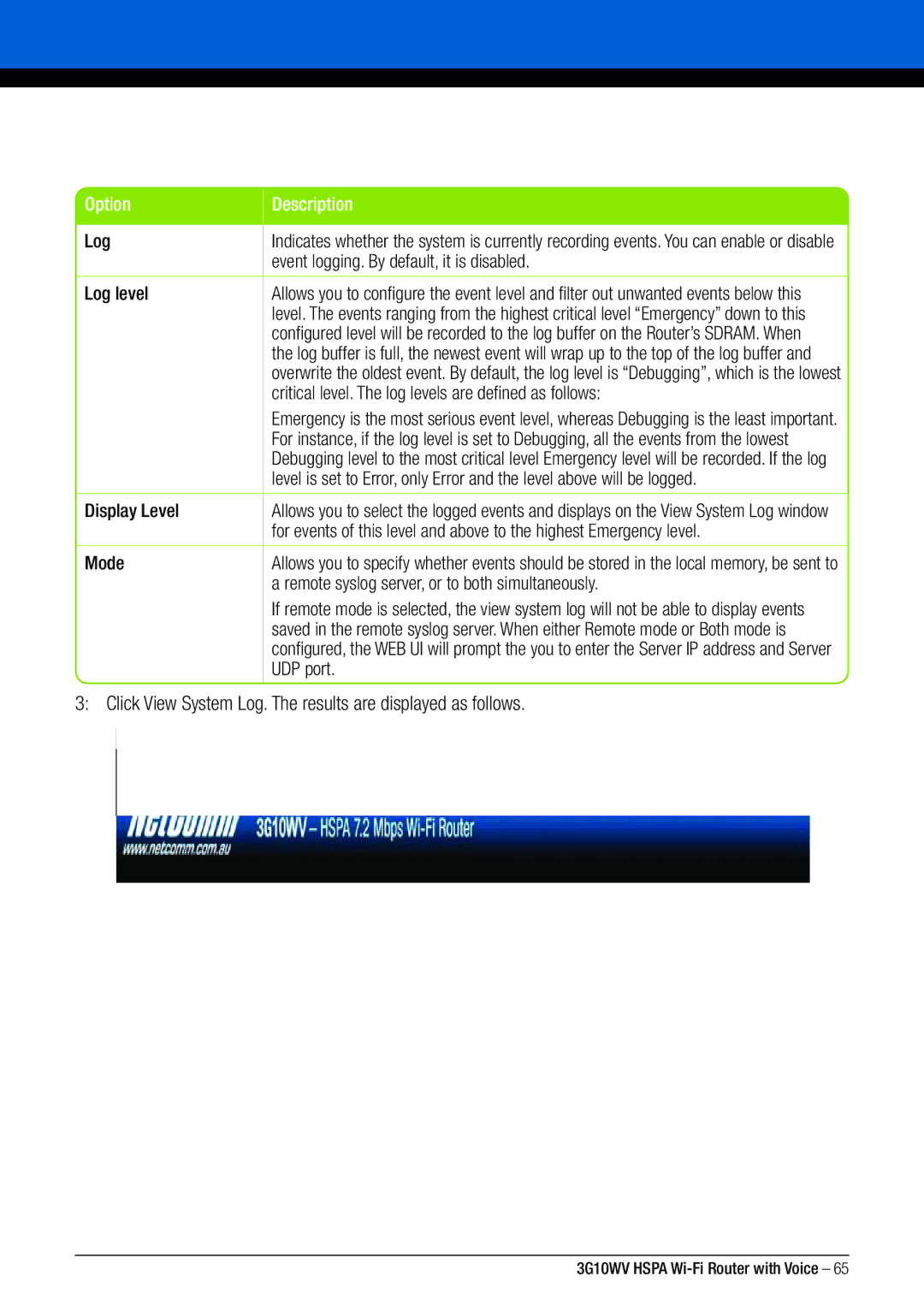 NordicTrack 3G10WV manual Click View System Log. The results are displayed as follows 