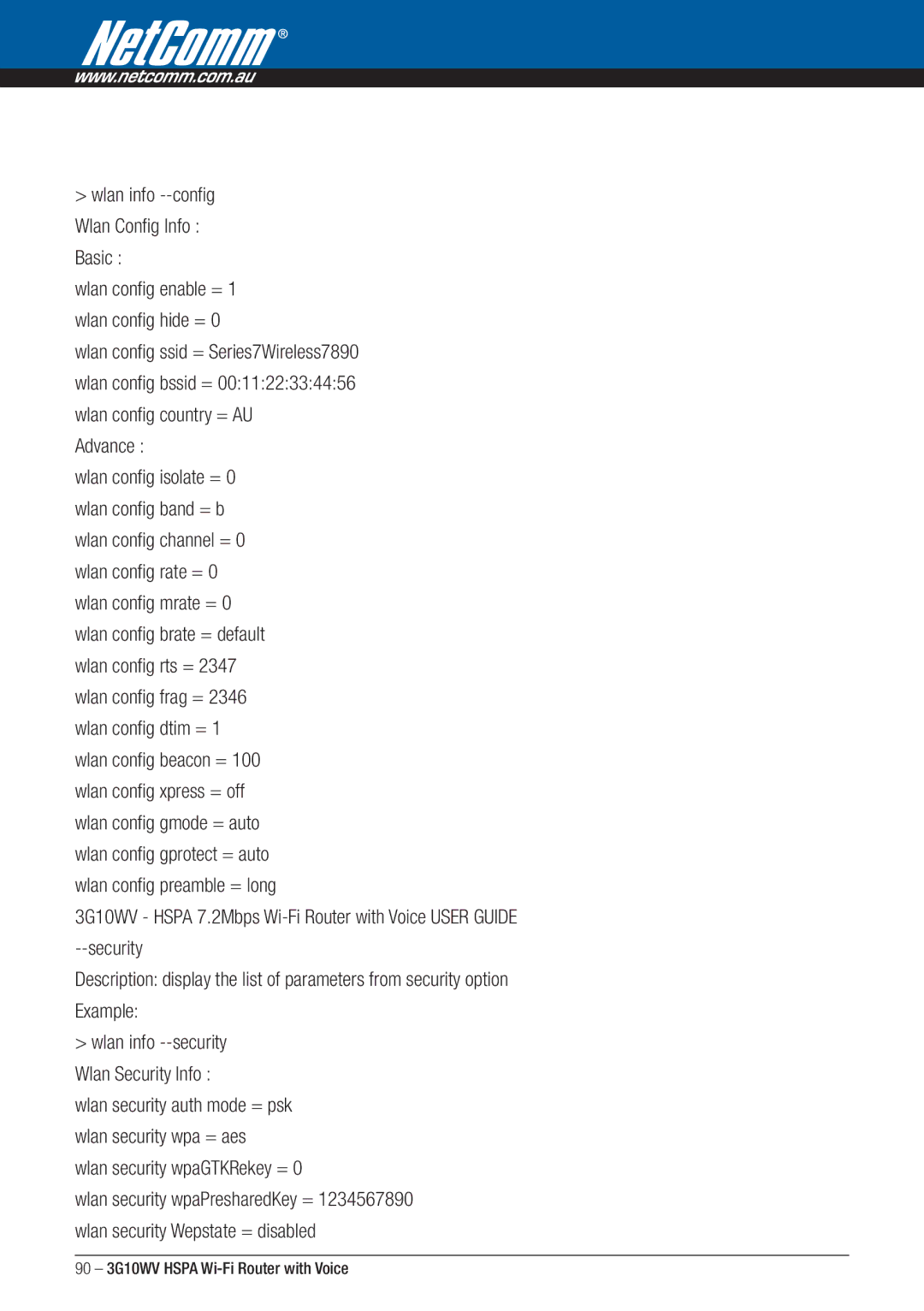 NordicTrack 3G10WV manual Advance, Wlan security wpaGTKRekey = 