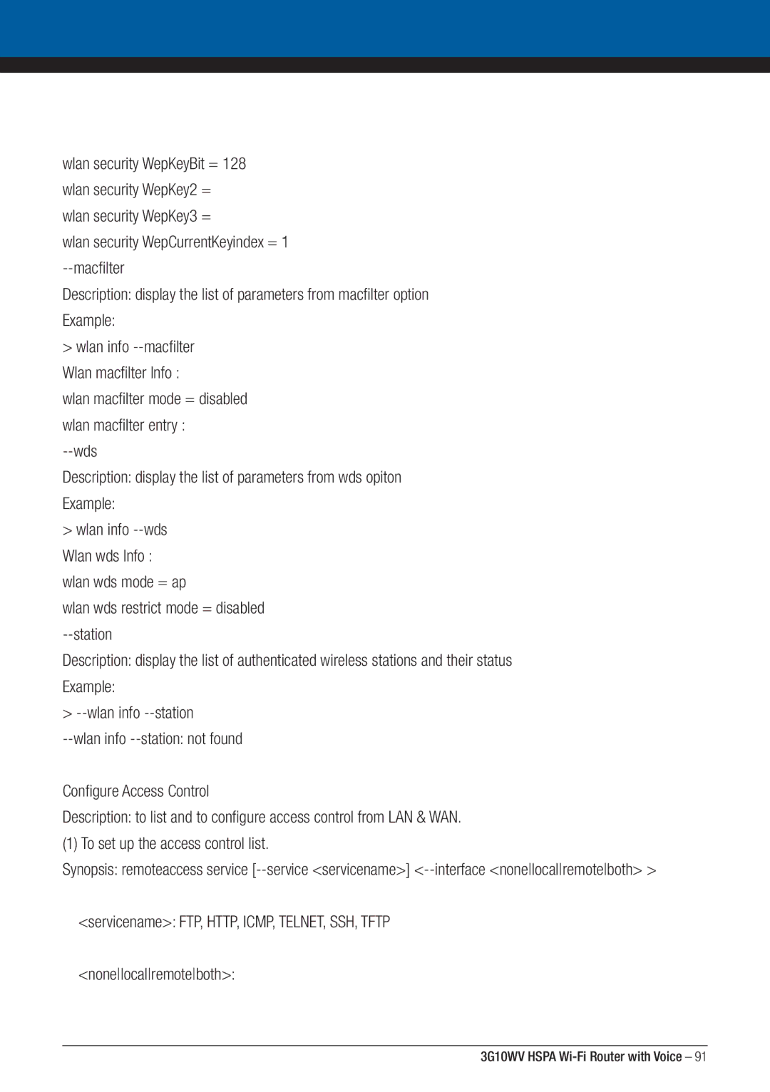 NordicTrack 3G10WV manual Wlan security WepCurrentKeyindex = 1 --macfilter 