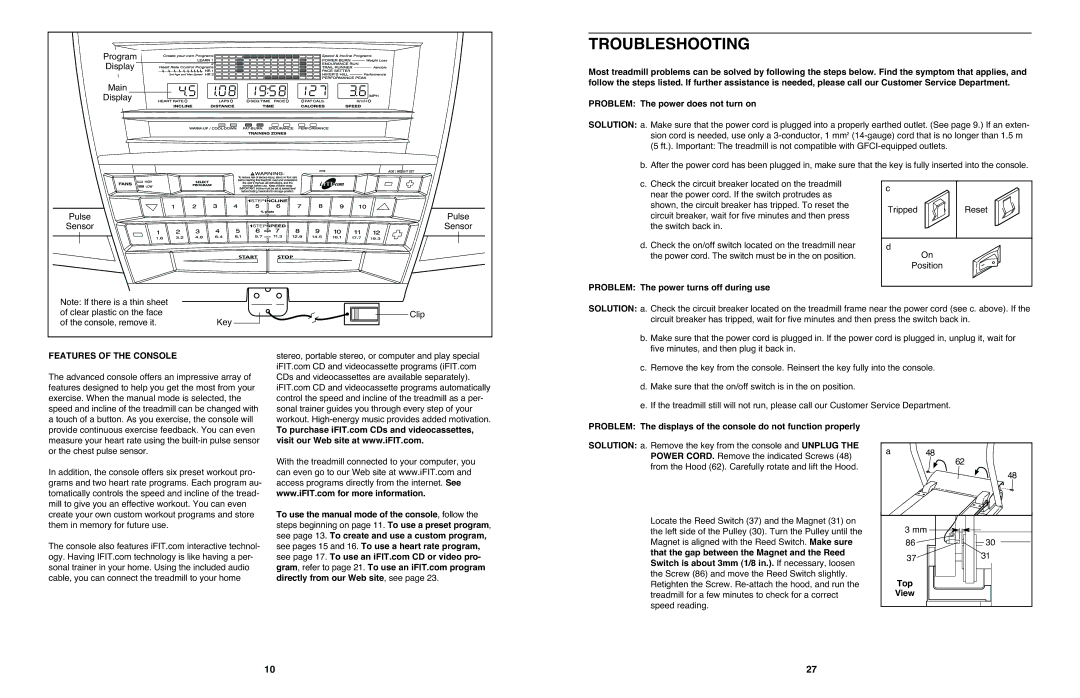 NordicTrack 4200 R user manual Troubleshooting, Problem The power turns off during use, Features of the Console, Top 