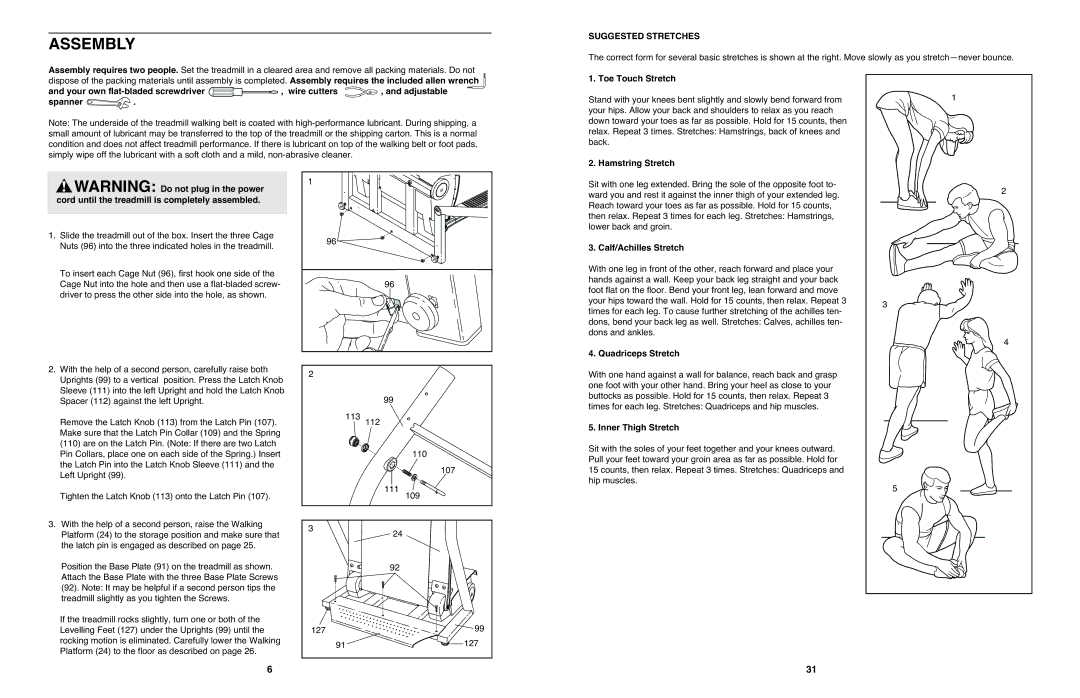 NordicTrack 4200 R user manual Assembly, Suggested Stretches 