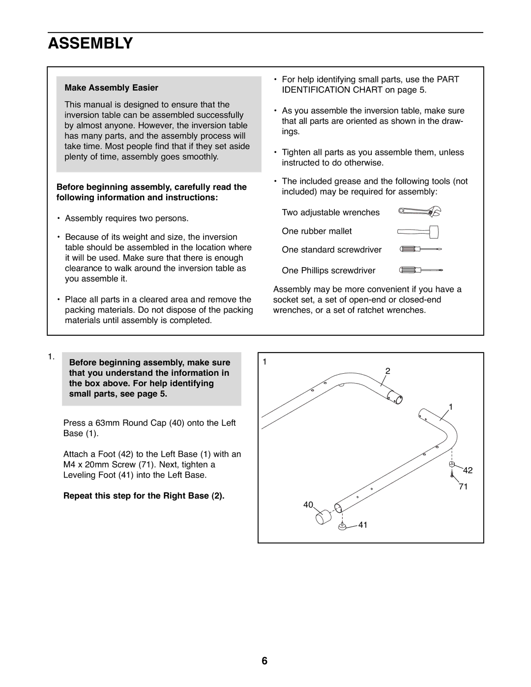 NordicTrack 831.14595.5 user manual Make Assembly Easier, Before beginning assembly, make sure 