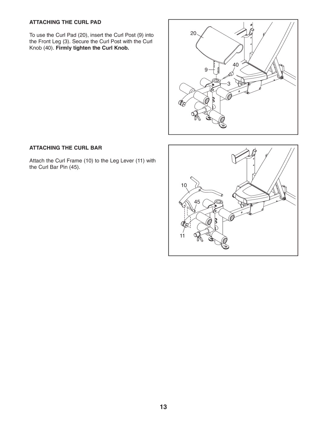 NordicTrack 831.15718.0 user manual Attaching the Curl PAD, Attaching the Curl BAR 