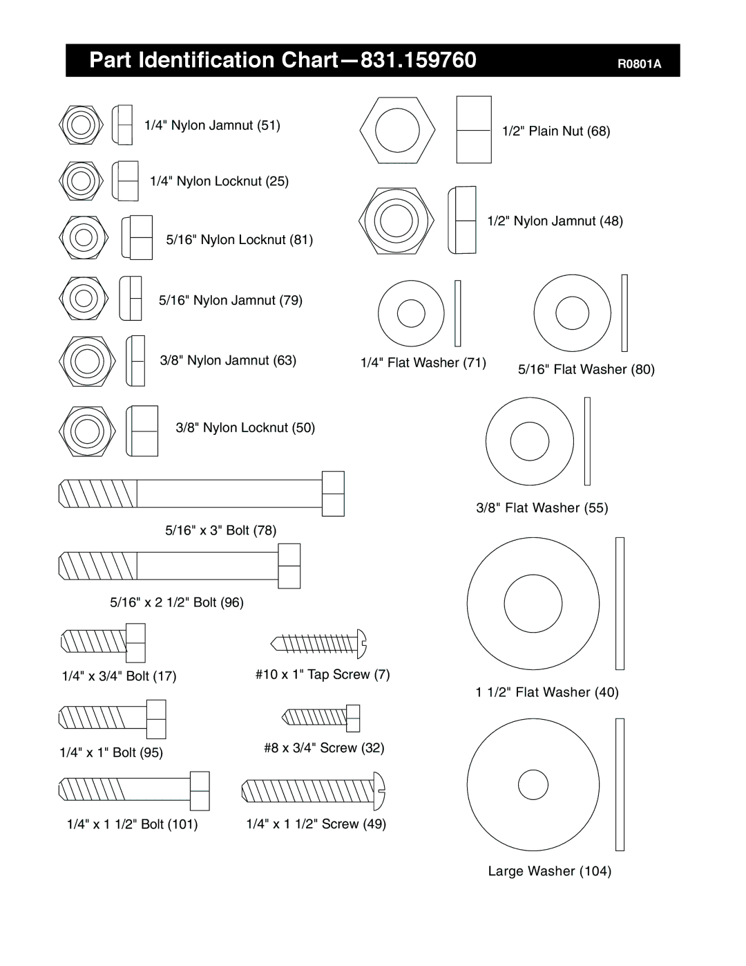 NordicTrack user manual Part Identification Chart-831.159760 