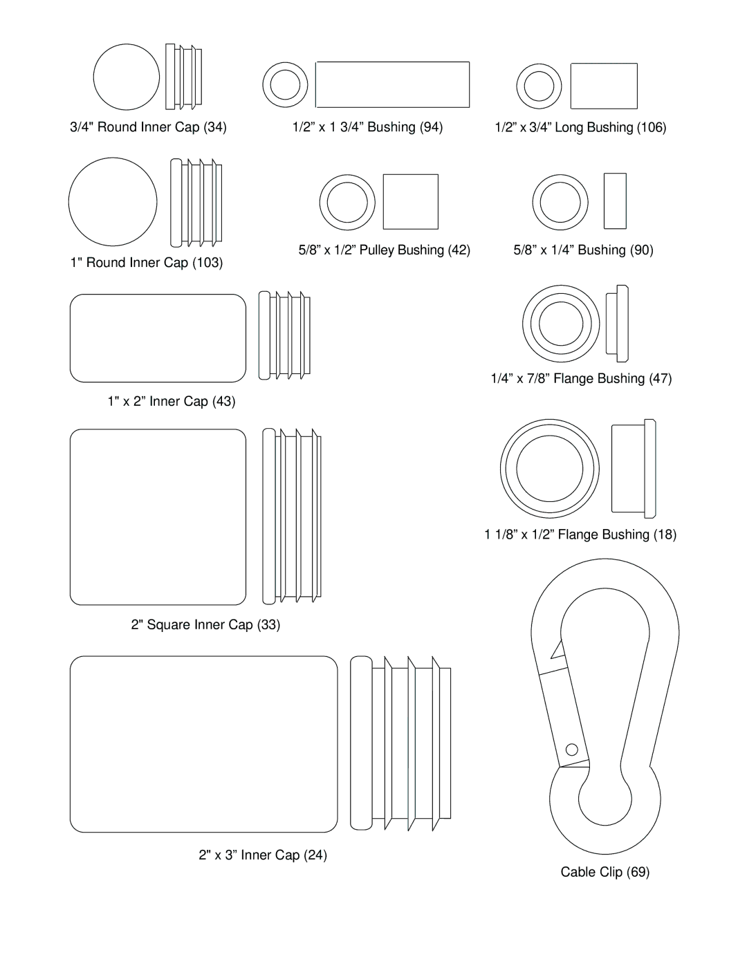 NordicTrack 831.159760 user manual Round Inner Cap X 1 3/4 Bushing 