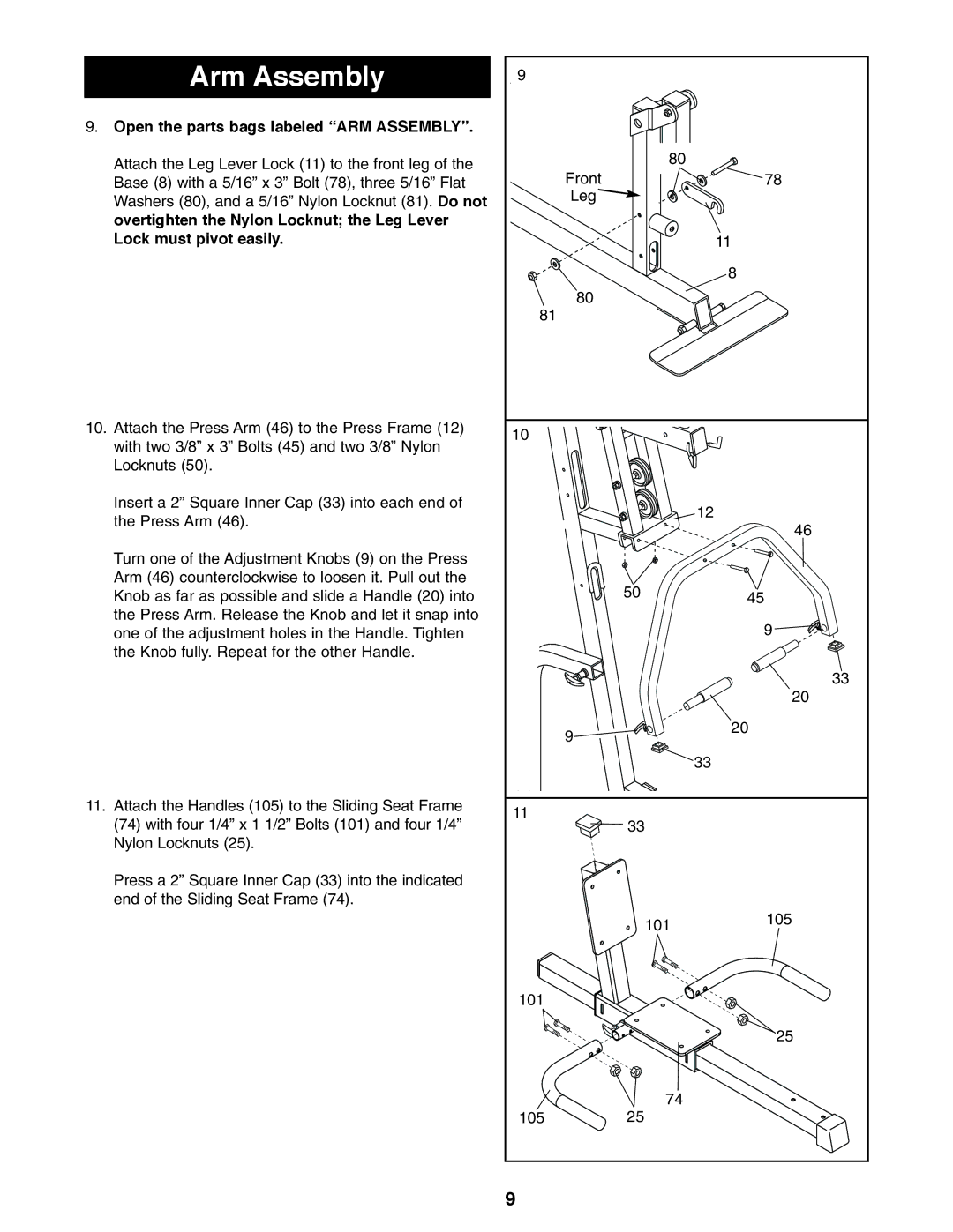 NordicTrack 831.159760 user manual Arm Assembly, Open the parts bags labeled ARM Assembly 