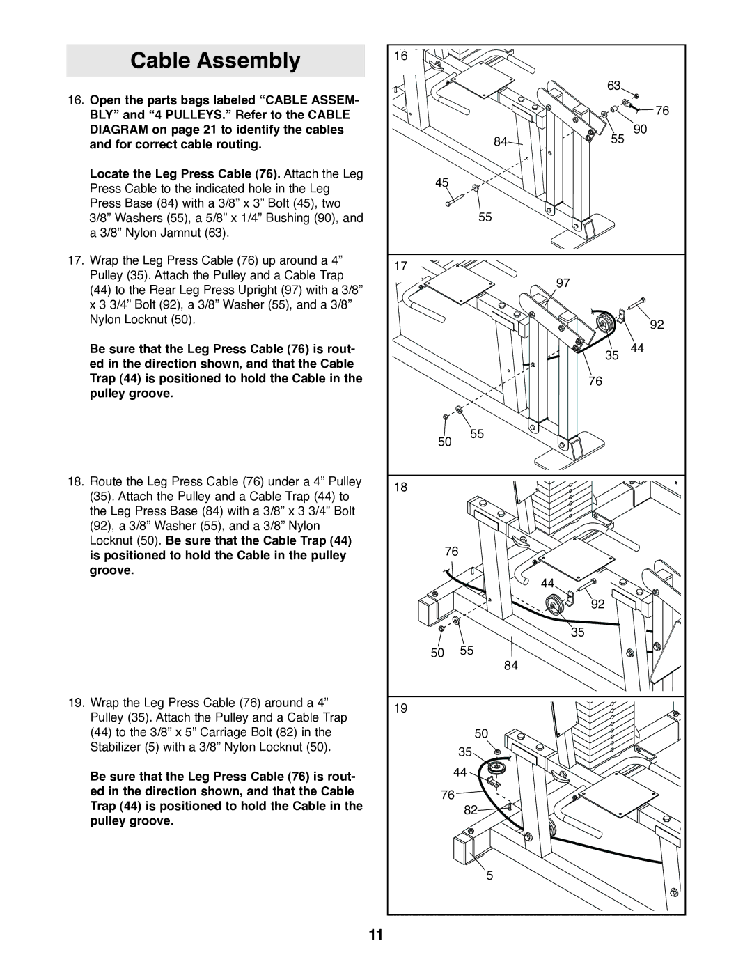 NordicTrack 831.159770 user manual Cable Assembly 