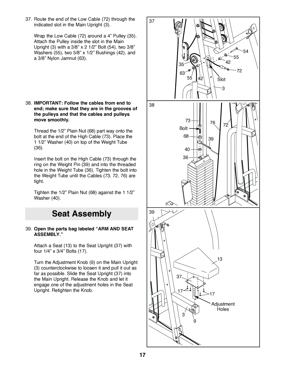 NordicTrack 831.159770 user manual Seat Assembly, Open the parts bag labeled ARM and Seat 