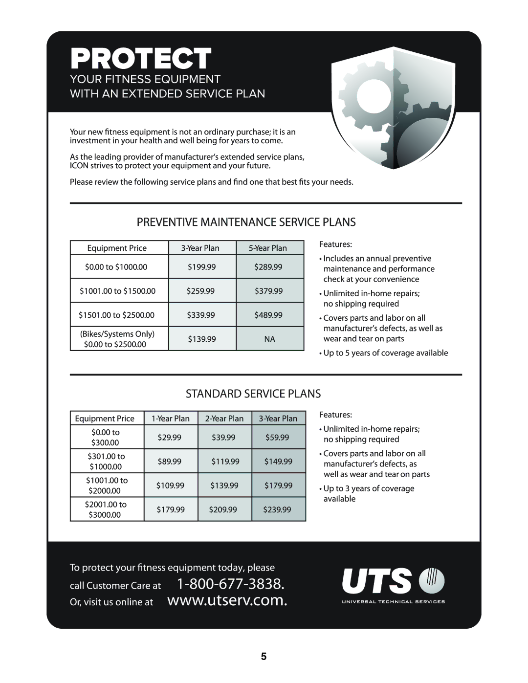 NordicTrack 831.21913.0 manual Standard Service Plans 