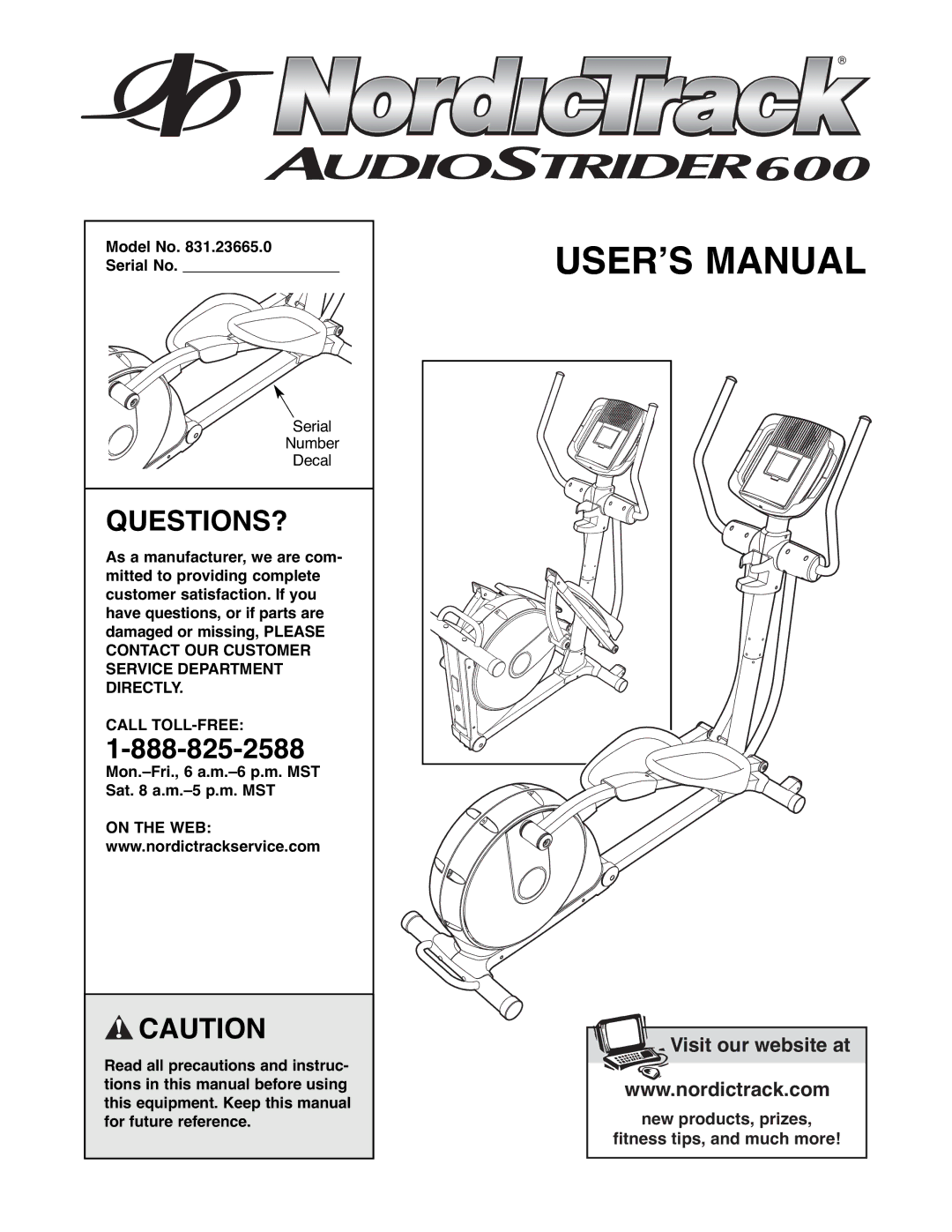 NordicTrack 831.23665.0 user manual Questions?, Model No Serial No, Call TOLL-FREE 