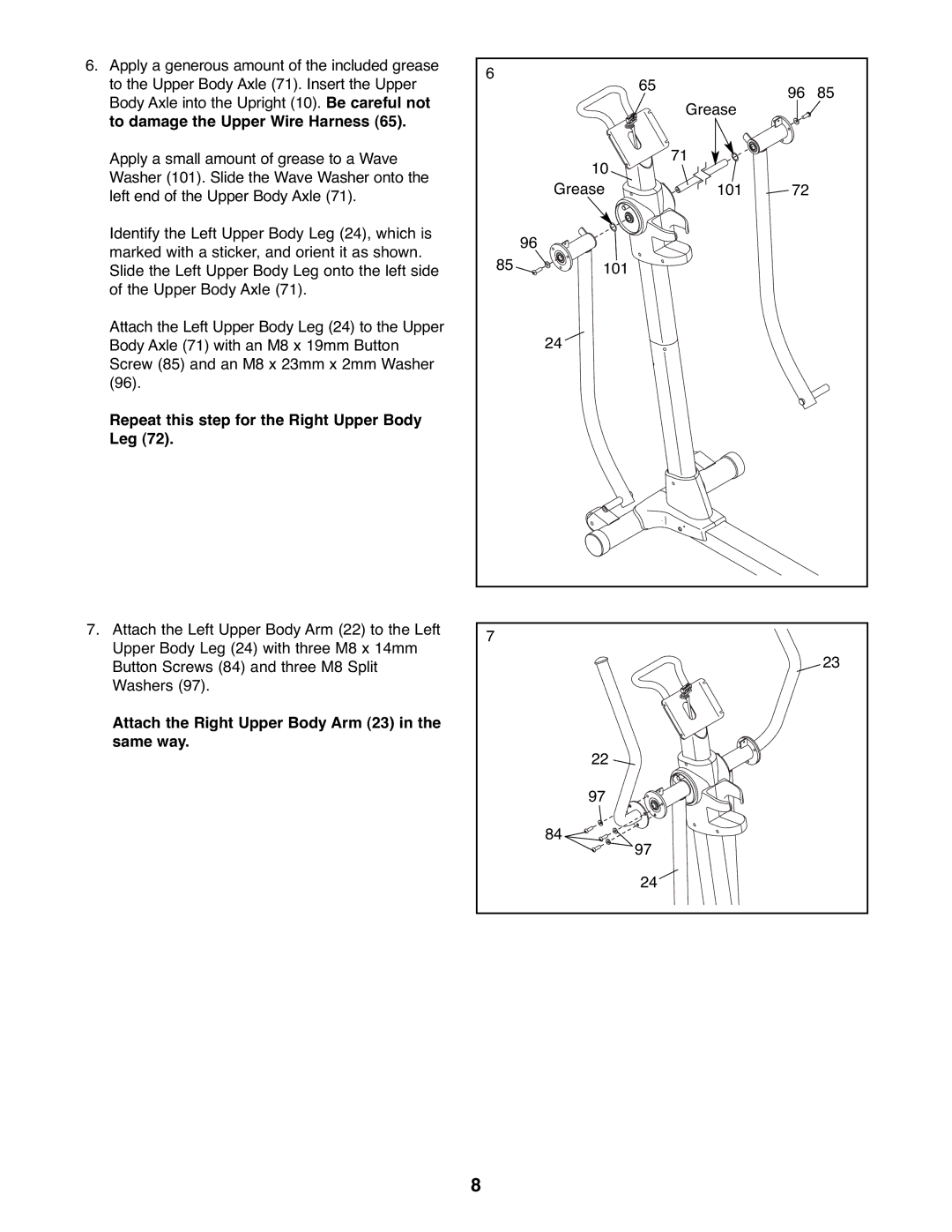 NordicTrack 831.23665.0 Repeat this step for the Right Upper Body Leg, Attach the Right Upper Body Arm 23 in the same way 