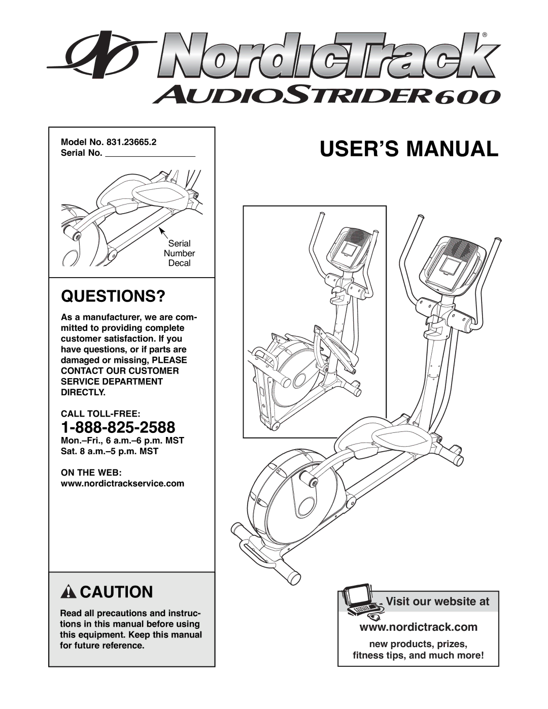 NordicTrack 831.23665.2 user manual Questions?, Model No Serial No, Call TOLL-FREE 