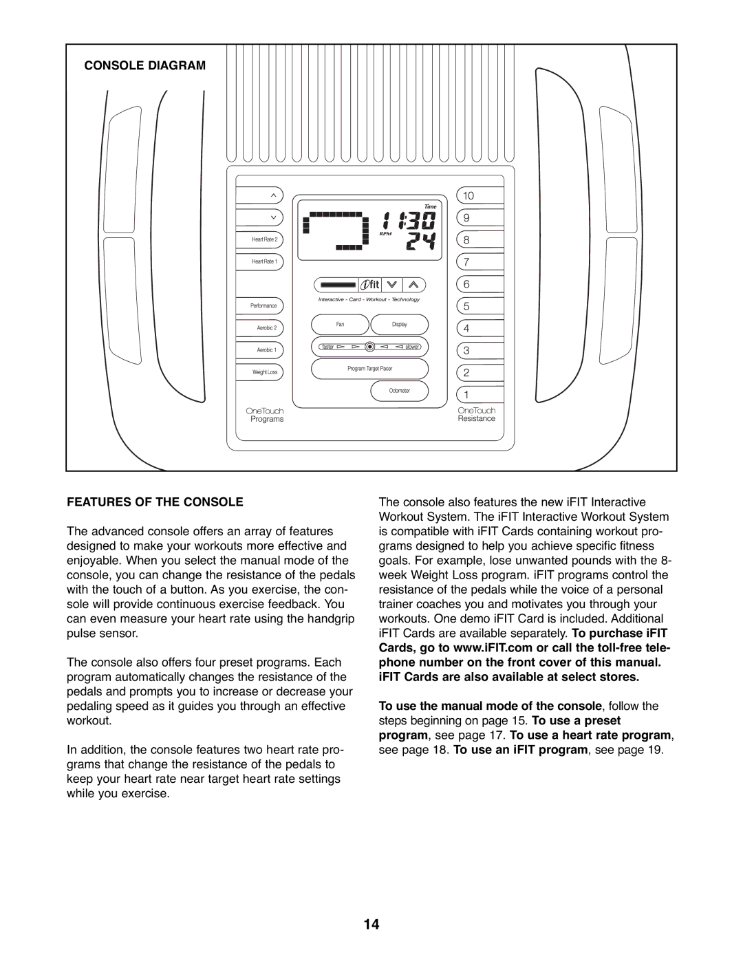 NordicTrack 831.23665.2 user manual Console Diagram Features of the Console 