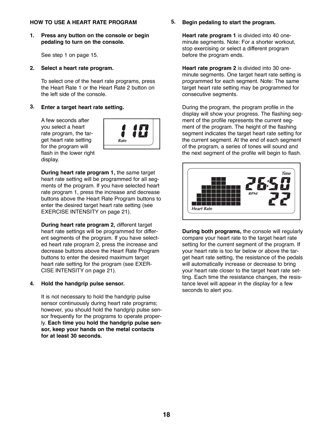 NordicTrack 831.23765.1 HOW to USE a Heart Rate Program, Select a heart rate program, Enter a target heart rate setting 