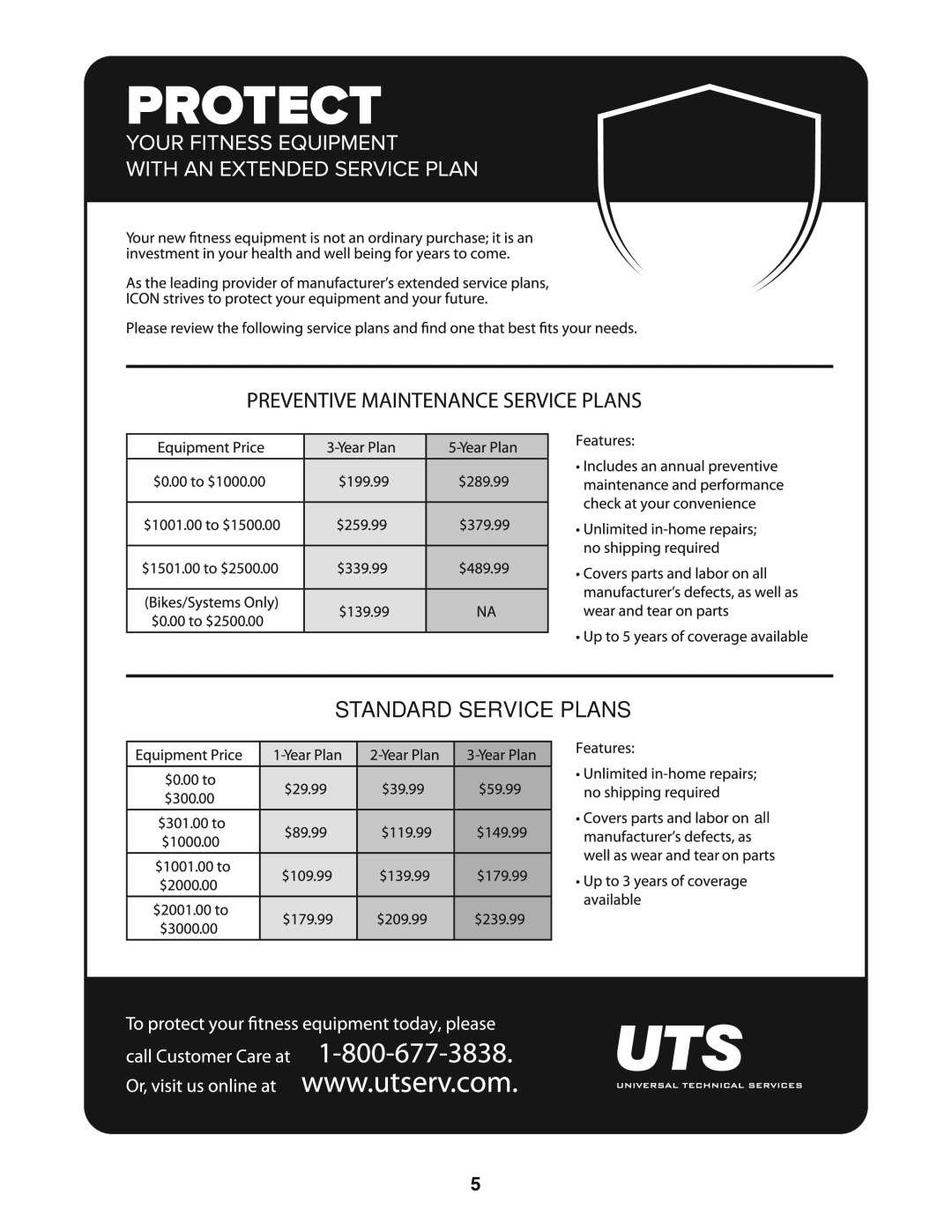 NordicTrack 831.24995.0 manual Standard Service Plans 