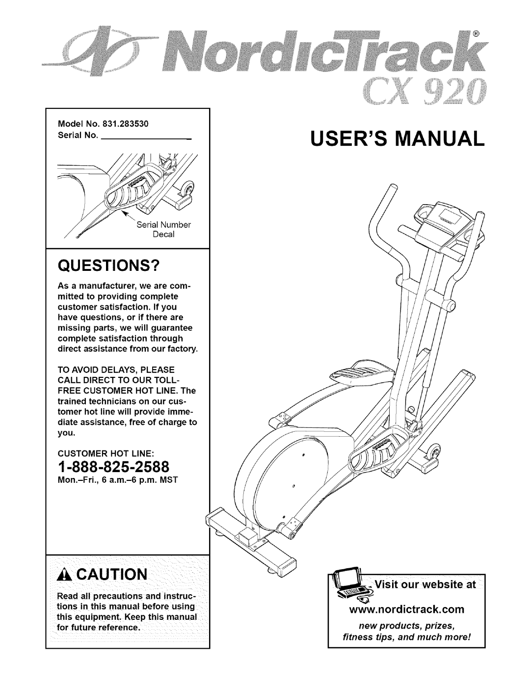 NordicTrack 831.28353 user manual Questions?, Model No Serial No, To Avoid DELAYS, Please Call Direct to OUR Toll 