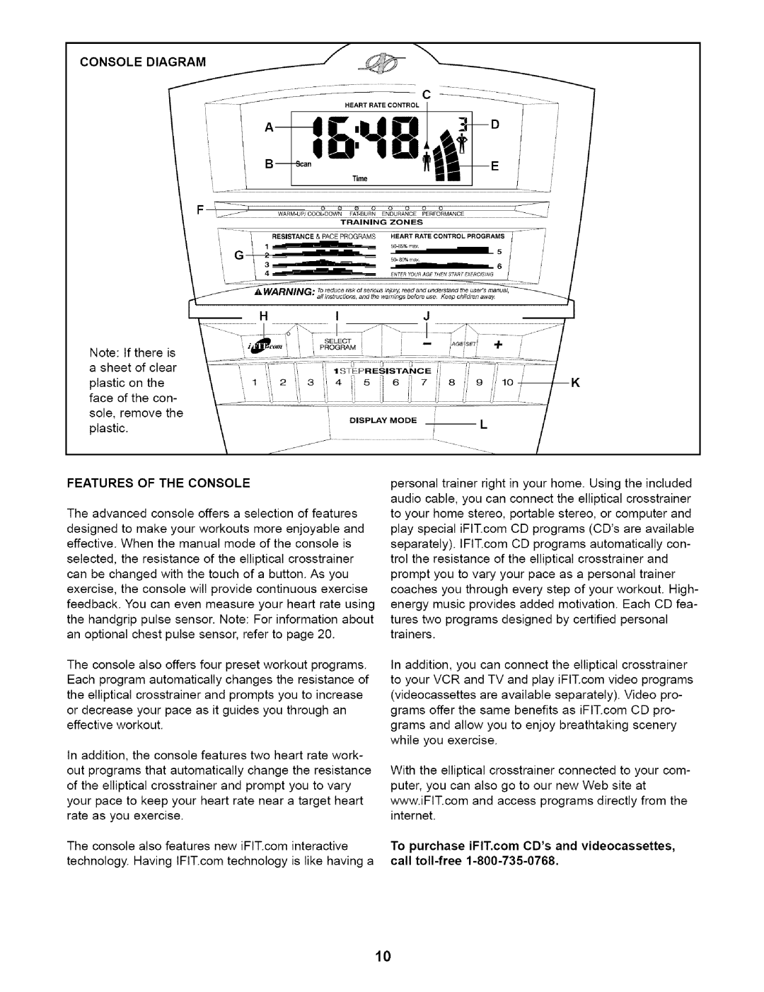 NordicTrack 831.28353 user manual Console Diagram, Features of the Console 