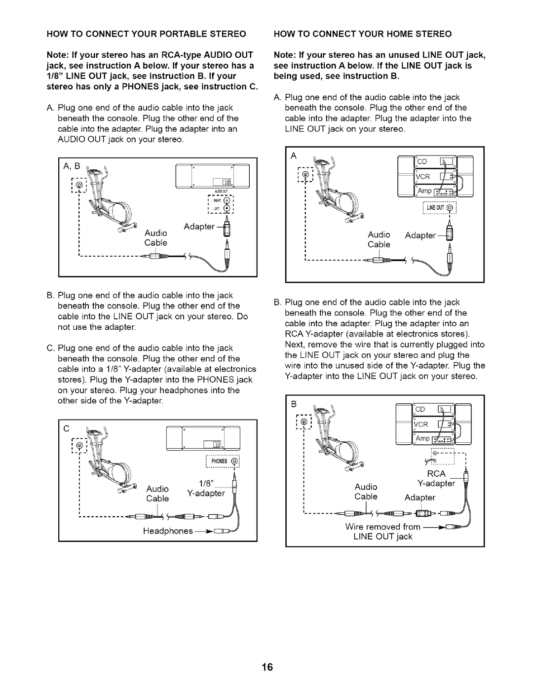 NordicTrack 831.28353 user manual HOW to Connect Your Portable Stereo, HOW to Connect Your Home Stereo, Rca 