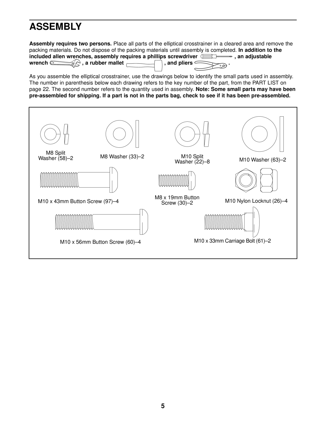 NordicTrack 831.283530 user manual Assembly, Wrench, Pliers 