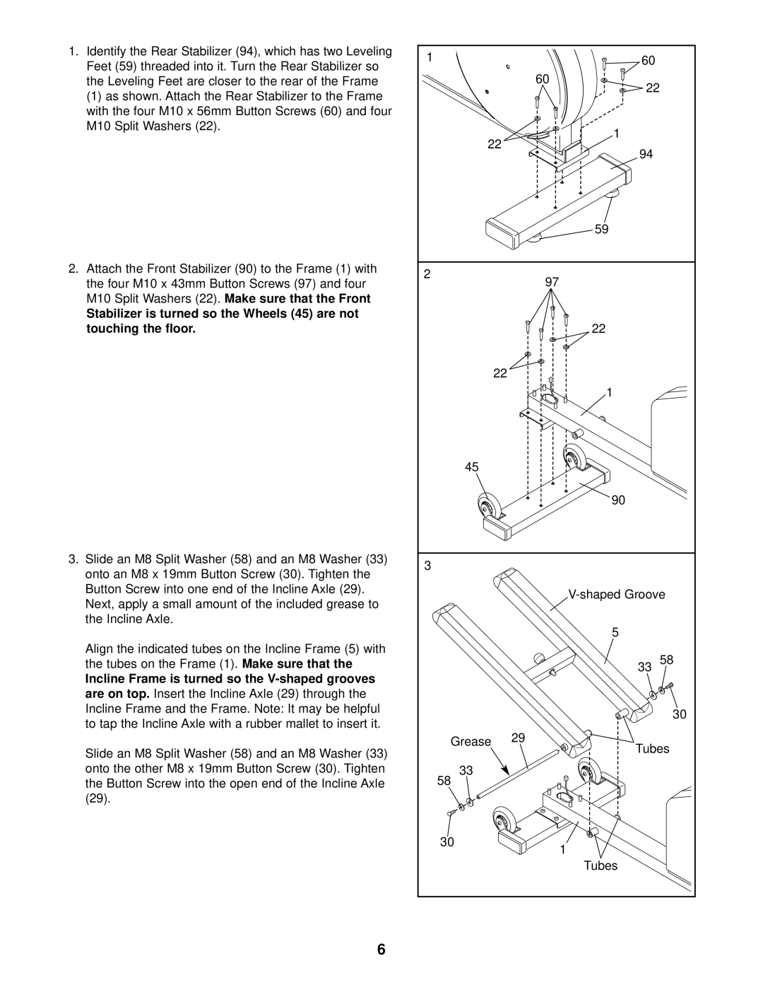 NordicTrack 831.283530 Align the indicated tubes on the Incline Frame 5 with, Tubes on the Frame, Are on top, Grease 