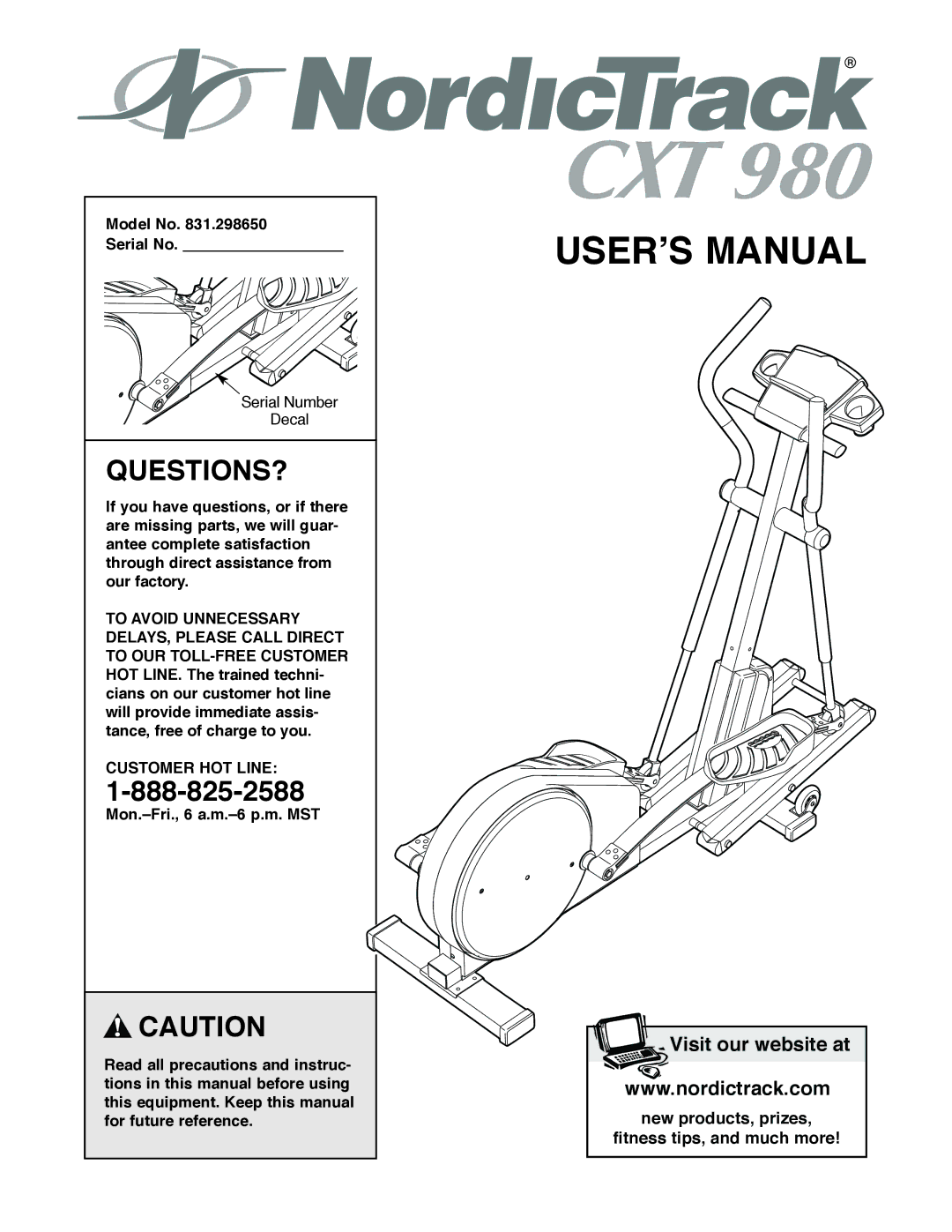 NordicTrack 831.298650 user manual Questions?, Model No Serial No, Customer HOT Line 