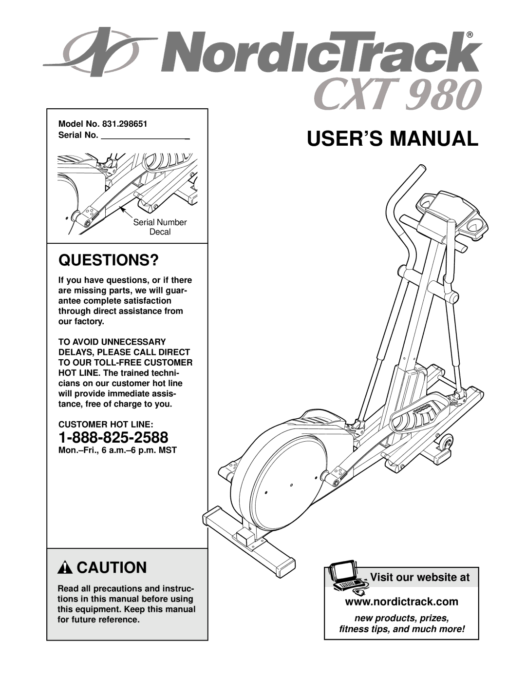 NordicTrack 831.298651 user manual Questions?, To Avoid Unnecessary, Customer HOT Line 