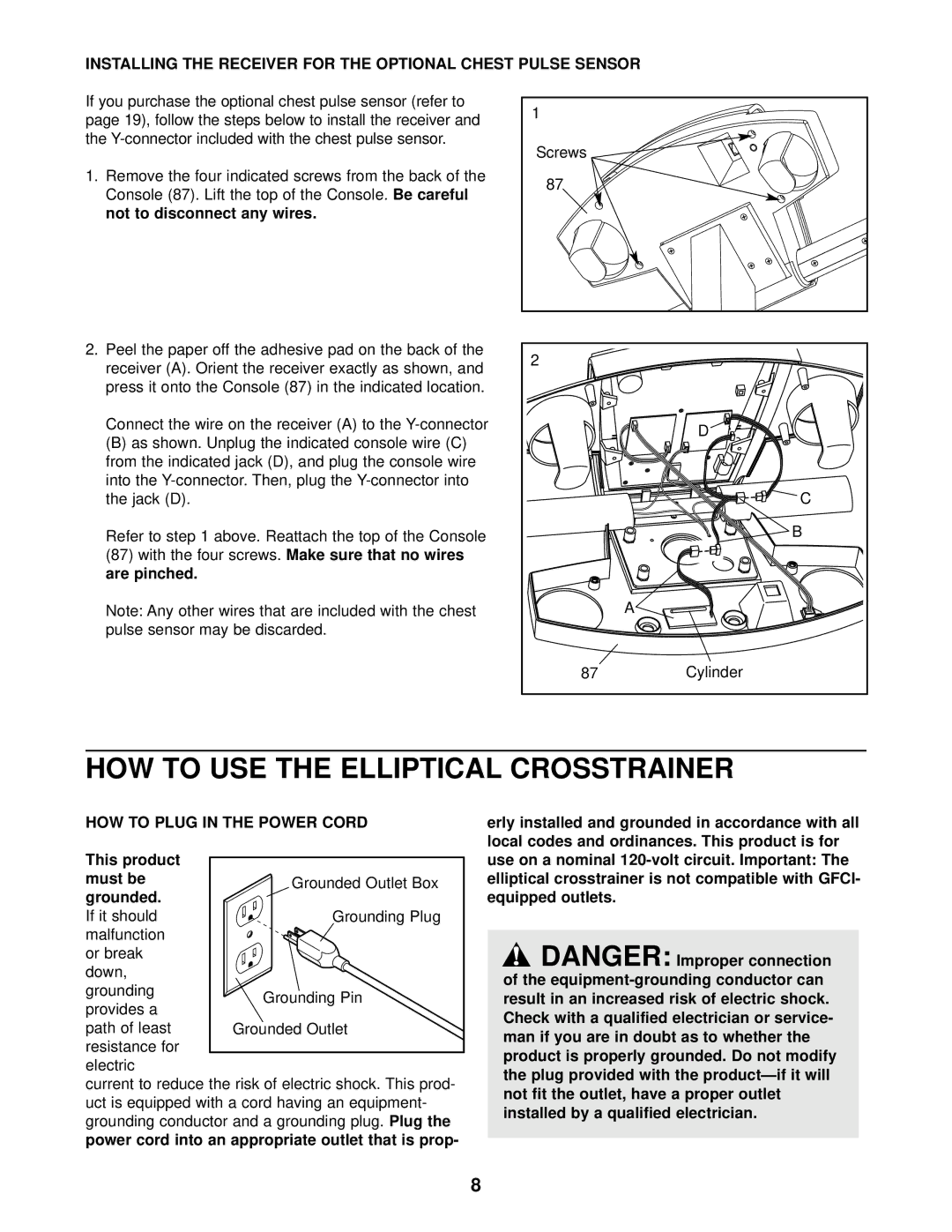 NordicTrack 831.298651 user manual HOW to USE the Elliptical Crosstrainer, HOW to Plug in the Power Cord, Grounded 