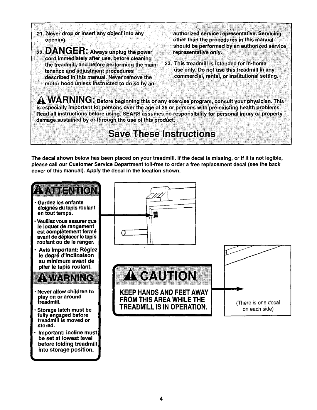 NordicTrack 831.2988 user manual Play on or around, Treadmill There is one decal 