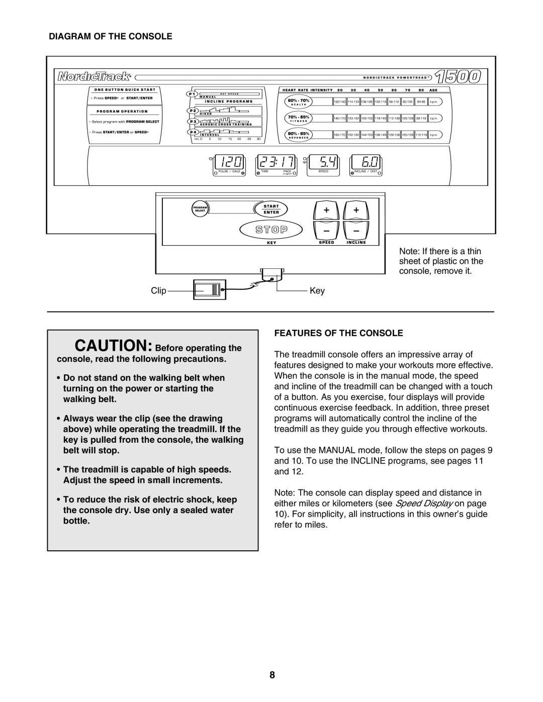 NordicTrack 831.298800 user manual Diagram of the Console, Features of the Console 