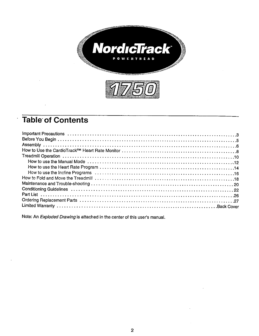 NordicTrack 831.29881 user manual Table-of Contents 