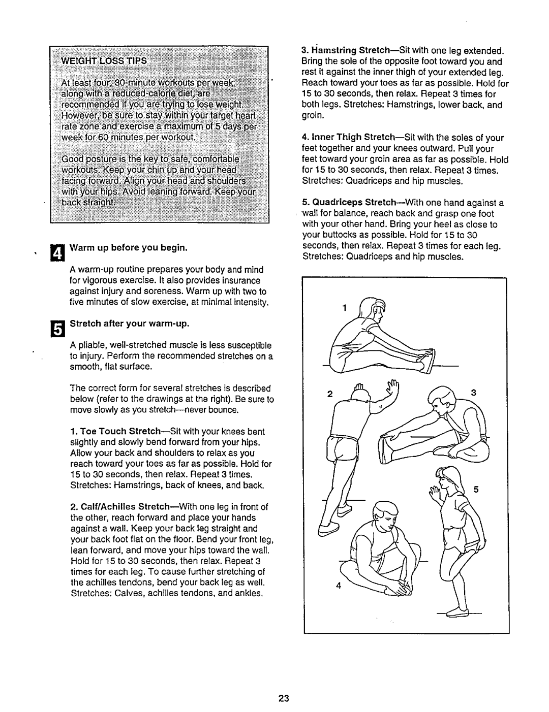 NordicTrack 831.29881 user manual Warm up before you begin, Stretch after your warm-up 