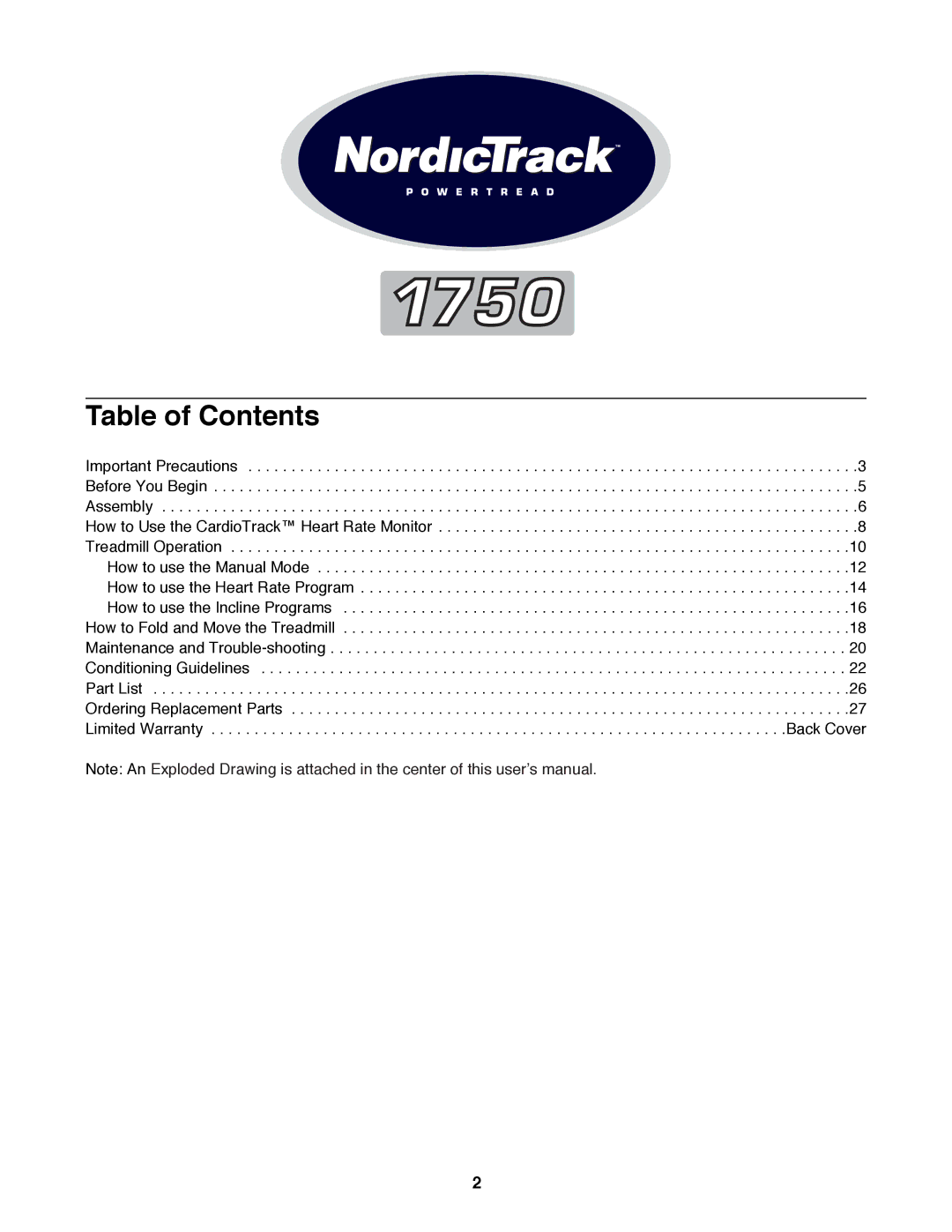 NordicTrack 831.298810 user manual Table of Contents 