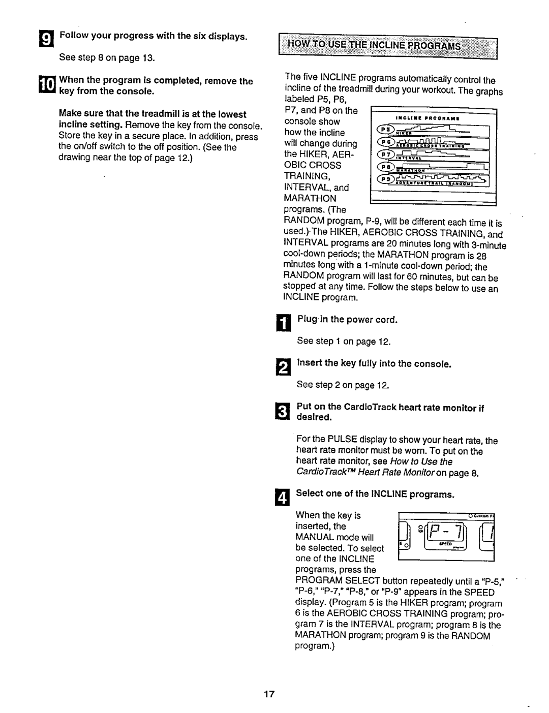 NordicTrack 831.29882 user manual AER Obic Cross Training, Interval Marathon, Select one of the Incline programs 