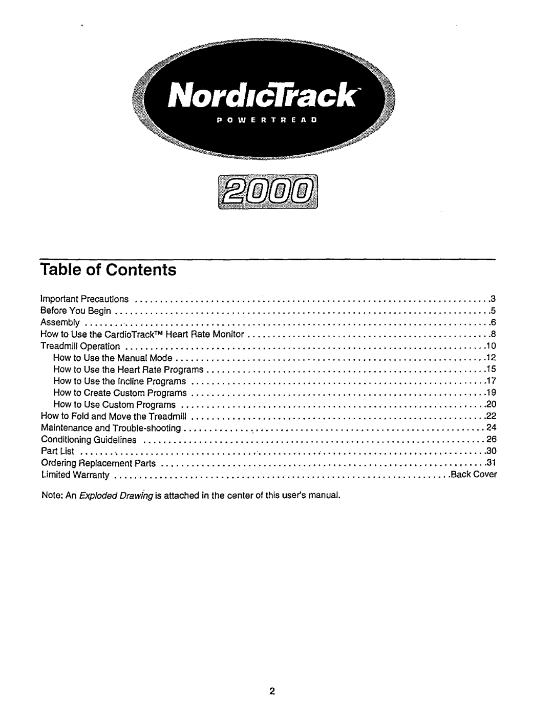 NordicTrack 831.29882 user manual Table of Contents 