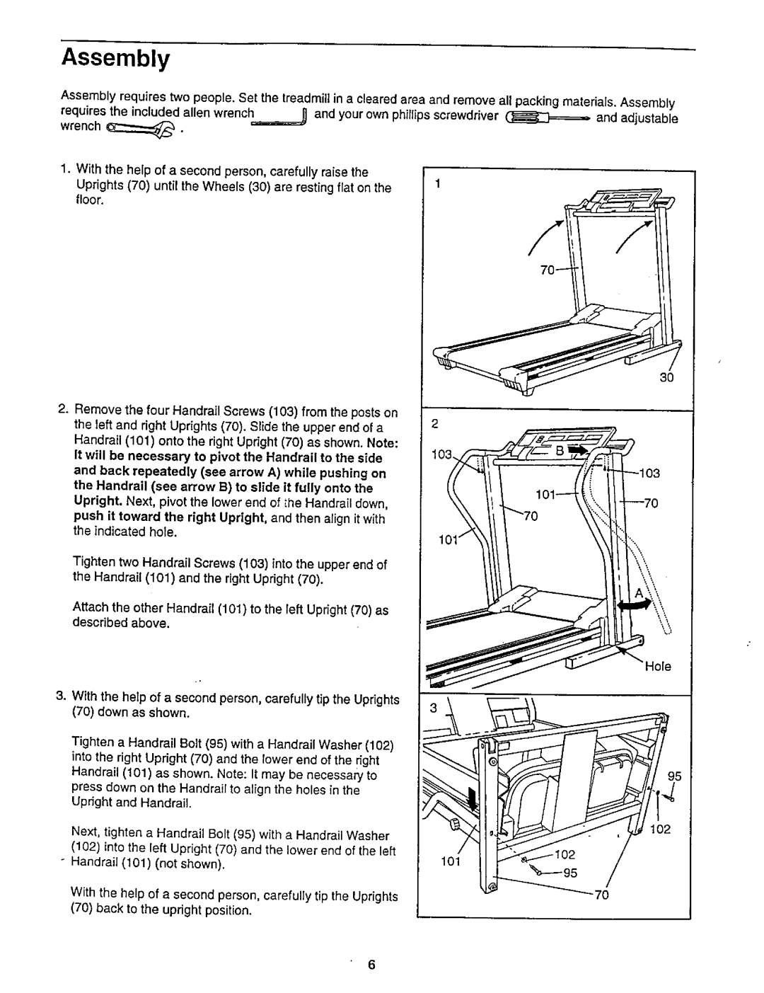 NordicTrack 831.29882 user manual Assembly, Hole 