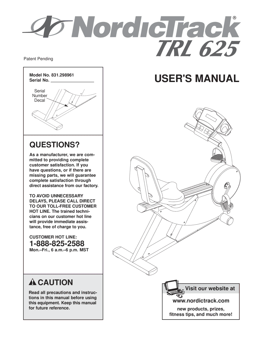 NordicTrack 831.298961 user manual Questions?, Model No Serial No, Customer HOT Line 