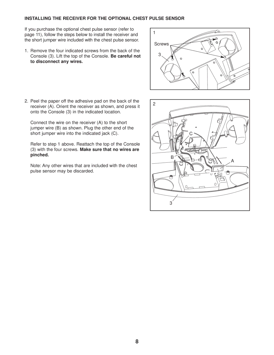 NordicTrack 831.298961 user manual Installing the Receiver for the Optional Chest Pulse Sensor 