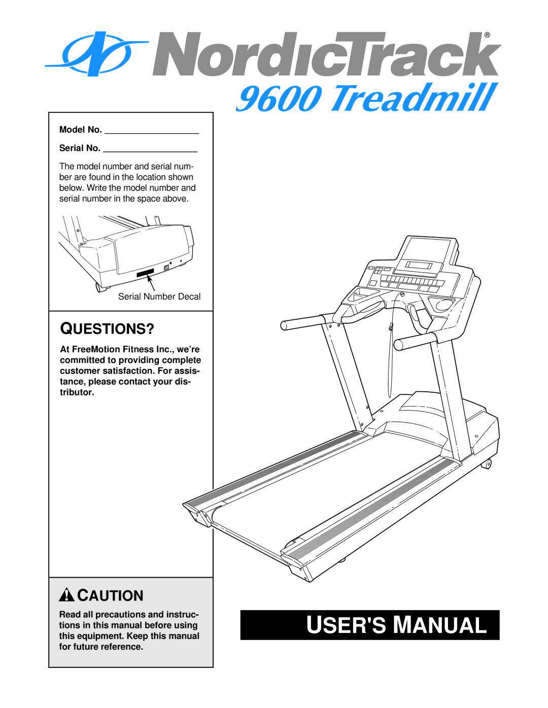 NordicTrack 9600 user manual Model No Serial No, Serial Number Decal 