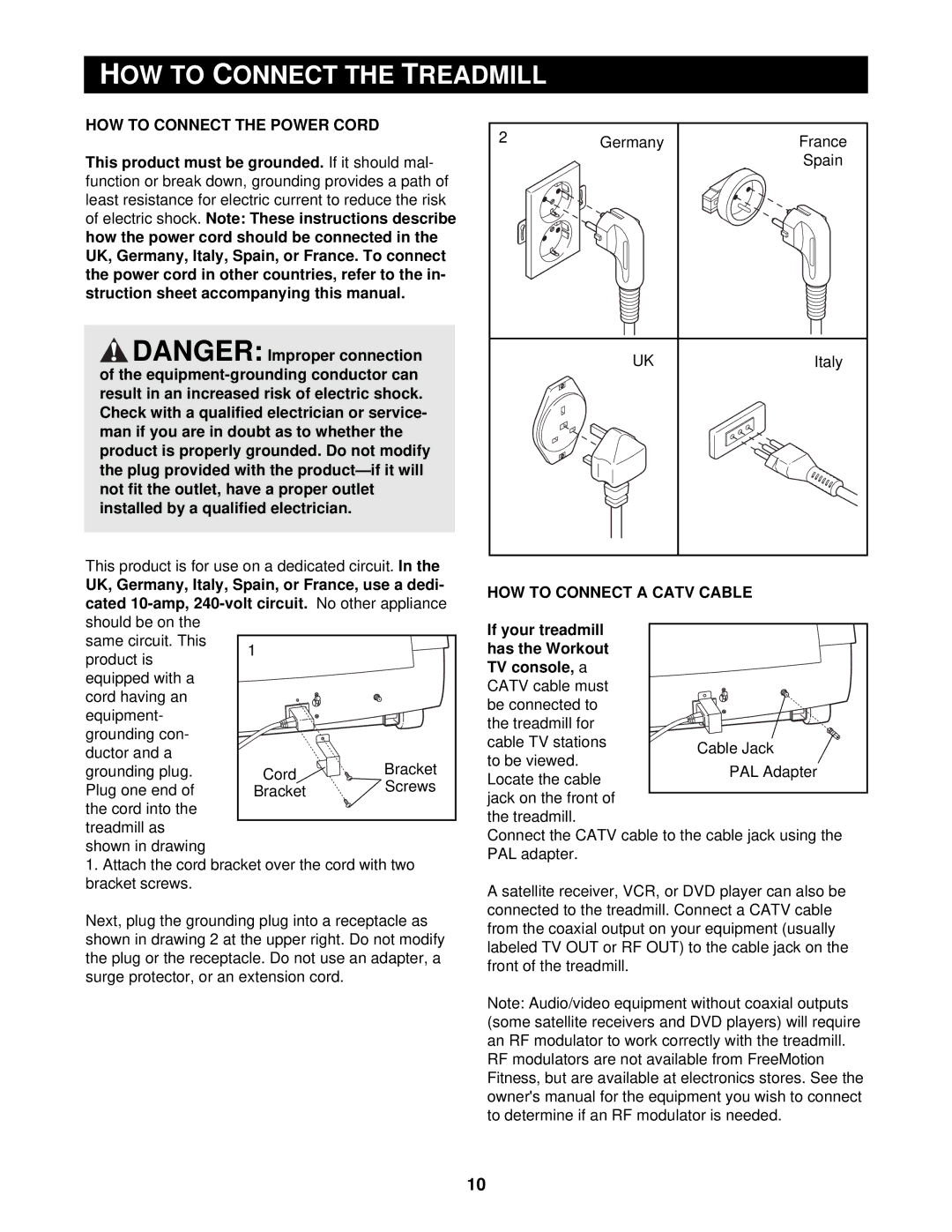 NordicTrack 9600 user manual OW to Onnect, Improper connection, HOW to Connect a Catv Cable, TV console 