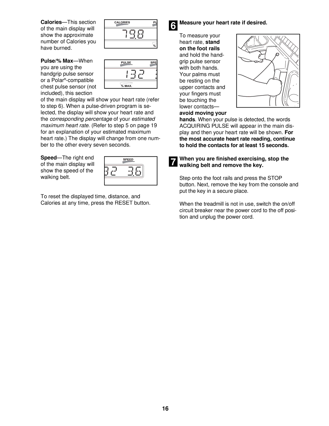 NordicTrack 9600 user manual Pulse/% Max, Estimated, Stand, Avoid Moving your Hands 