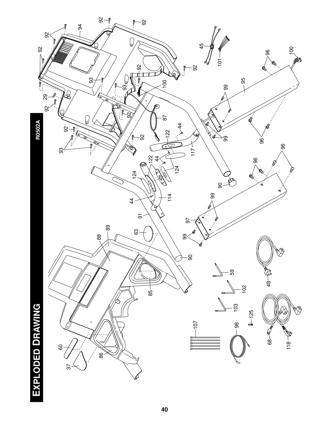 NordicTrack 9600 user manual Xploded, 107 125 118, 124 122 114 100 117 101 102 