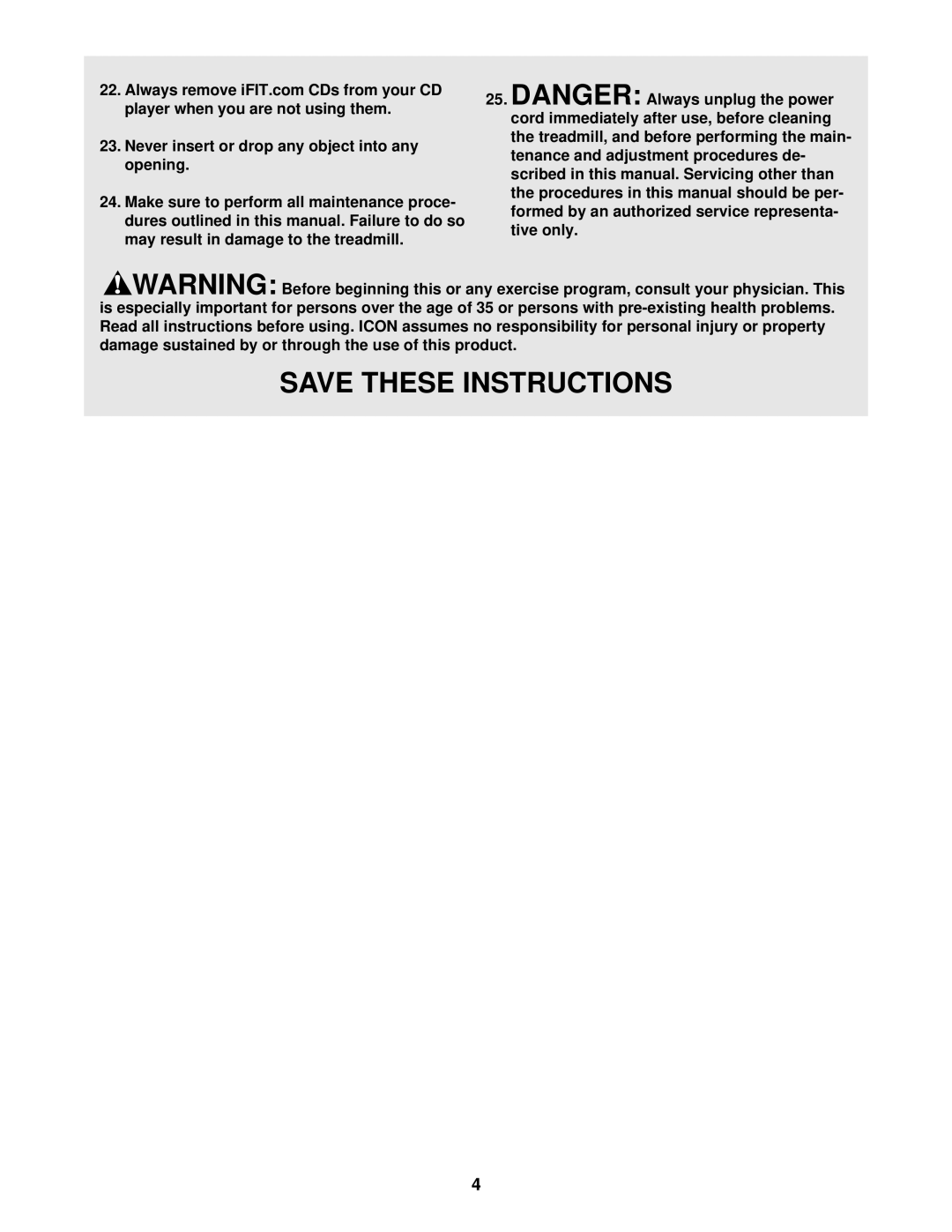 NordicTrack 9600 user manual Never insert or drop any object into any opening 