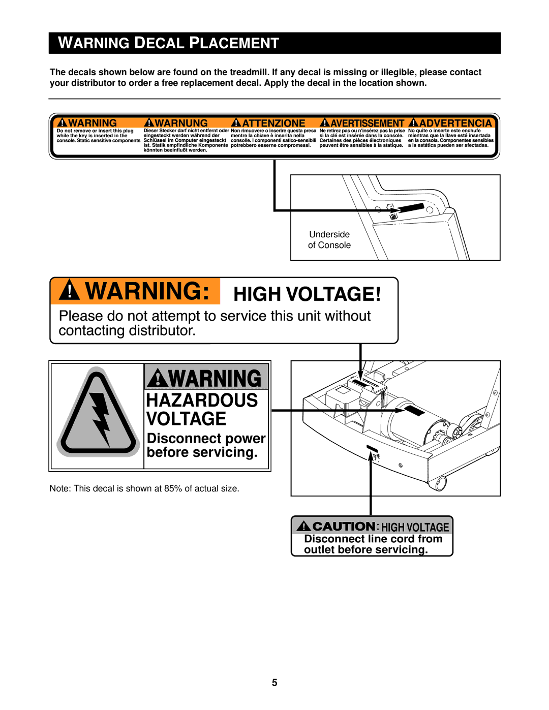 NordicTrack 9600 user manual Arning Ecal, Underside Console, Before servicing, Disconnect power 