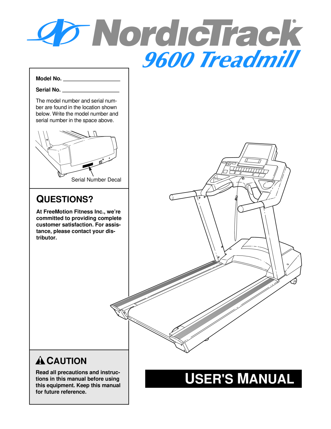 NordicTrack 9600 user manual Questions?, C Aution, Model No Serial No, Serial Number Decal, U Sers, M Anual 