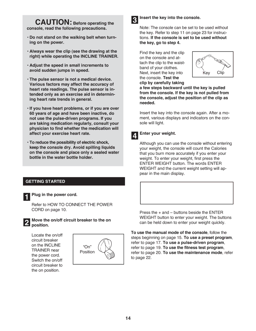 NordicTrack 9800 user manual Getting Started 