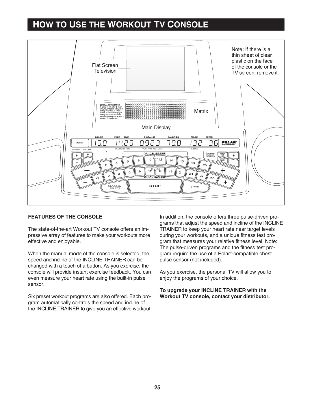 NordicTrack 9800 user manual HOW to USE the Workout TV Console, Features of the Console 