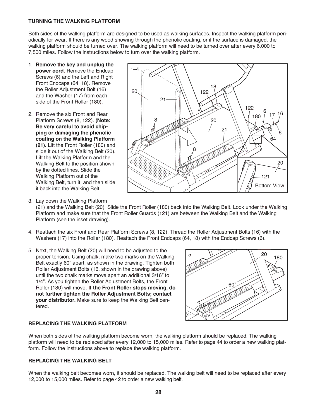 NordicTrack 9800 user manual Turning the Walking Platform, Remove the key and unplug, Replacing the Walking Platform 