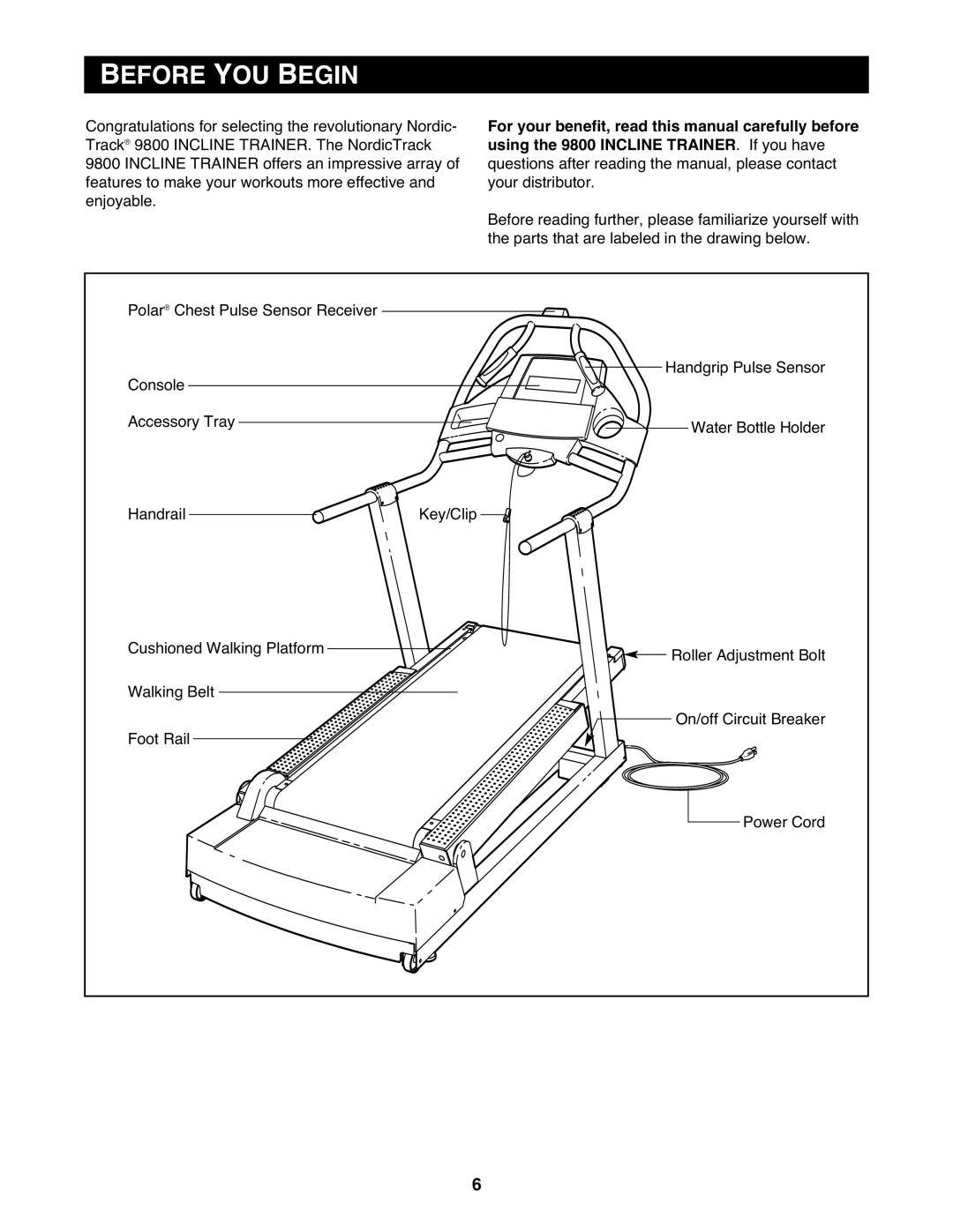 NordicTrack 9800 user manual Before YOU Begin 