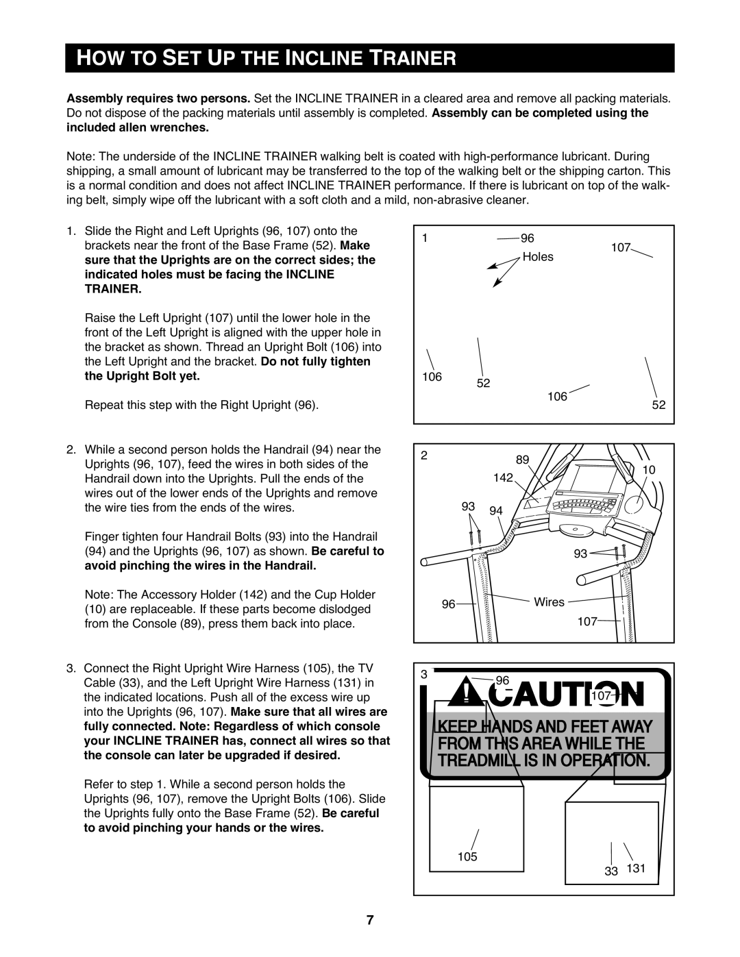 NordicTrack 9800 HOW to SET UP the Incline Trainer, Sure that the Uprights are on the correct sides, Upright Bolt yet 